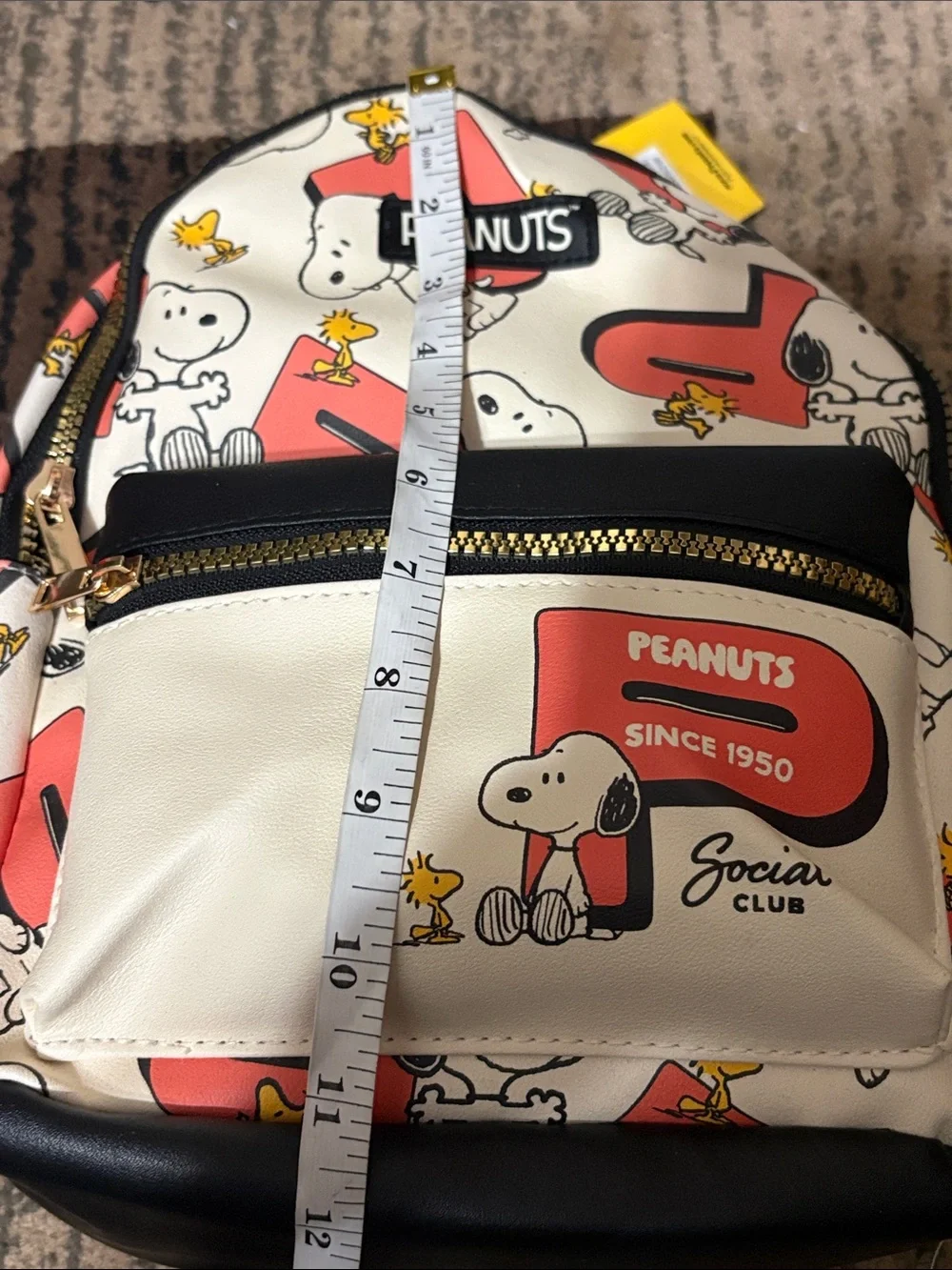NWT Peanuts Mini Backpack in Cream, Coral and Black - Snoopy Print